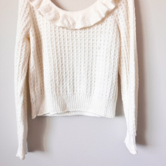 Anthropologie Cream Ruffled Boat Neck Sweater - Picture 12 of 13